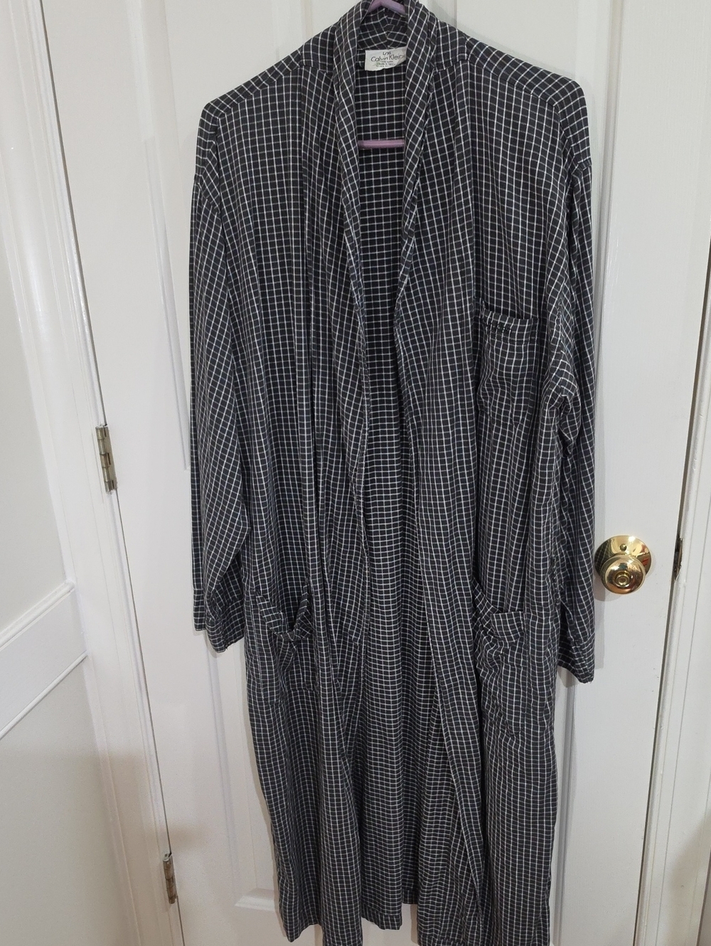 VTG Calvin Klein Lightweight Cotton Bathrobe Check Pattern Embroidered-Size L/XL